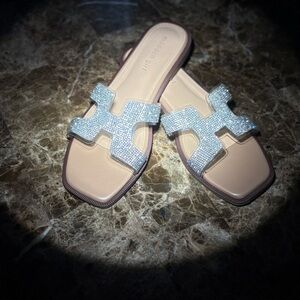 Sparkling Tan Slide Sandals